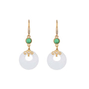 Buddha Stones FengShui White Jade Blessing Drop Earrings Earrings BS 18