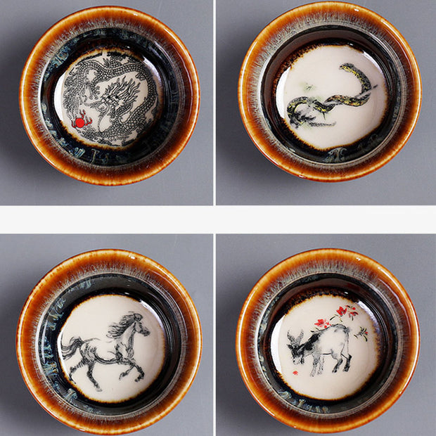 Buddha Stones 12 Chinese Zodiac Pattern Ceramic Teacup Kung Fu Jian Chinese Zhan Tea Cup 73ml