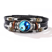Buddha Stones Yin Yang Leather Balance Bracelet Bracelet BS Blue(Bracelet Size 21.5+3cm)