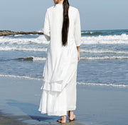 Buddha Stones 2Pcs White Tai Chi Meditation Yoga Zen Cotton Linen Clothing Top Pants Women's Set Clothes BS 2