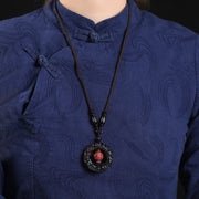 Buddha Stones FengShui Natural Rainbow Obsidian PiXiu Cinnabar Healing Necklace Pendant