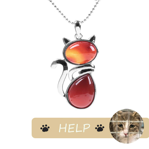 "Save A Cat" Cute Cat Pattern Natural Crystal Protection Cat-Loving Pendant Necklace Necklaces & Pendants BS Red Agate