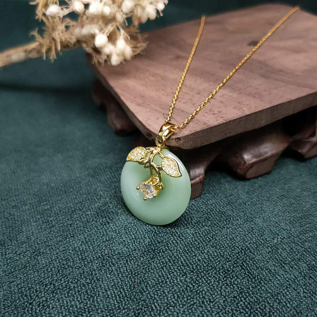 Buddha Stones Round Jade Leaf Blessing Fortune Necklace Chain Pendant Necklaces & Pendants BS 3