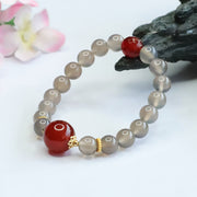 Buddha Stones Natural Gray Chalcedony Red Agate Harmony Bracelet Bracelet BS 7