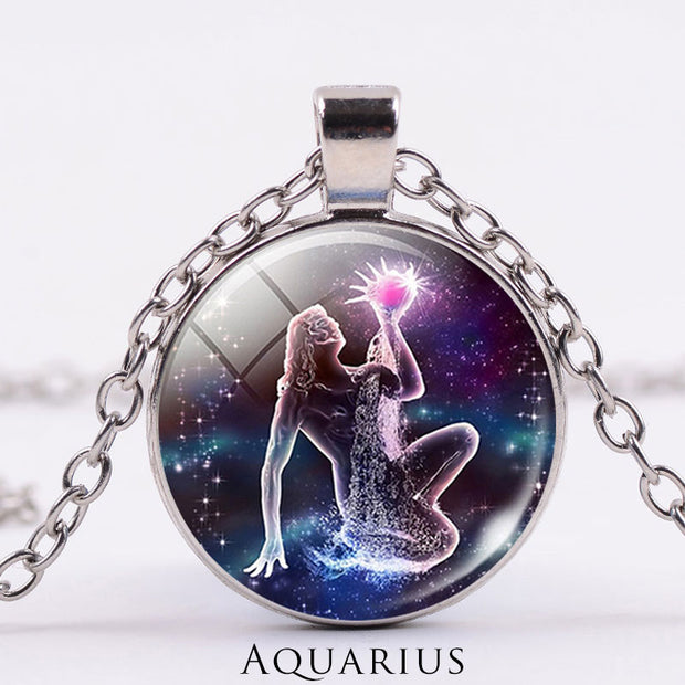 12 Constellations of the Zodiac Moon Starry Sky Protection Blessing Necklace Pendant Necklaces & Pendants BS Silver Aquarius