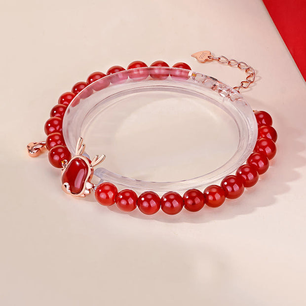 ❗❗❗A Flash Sale- Buddha Stones 925 Sterling Silver Year Of The Dragon Natural Red Agate Attract Fortune Dragon Luck Chain Bracelet Bracelet BS 3