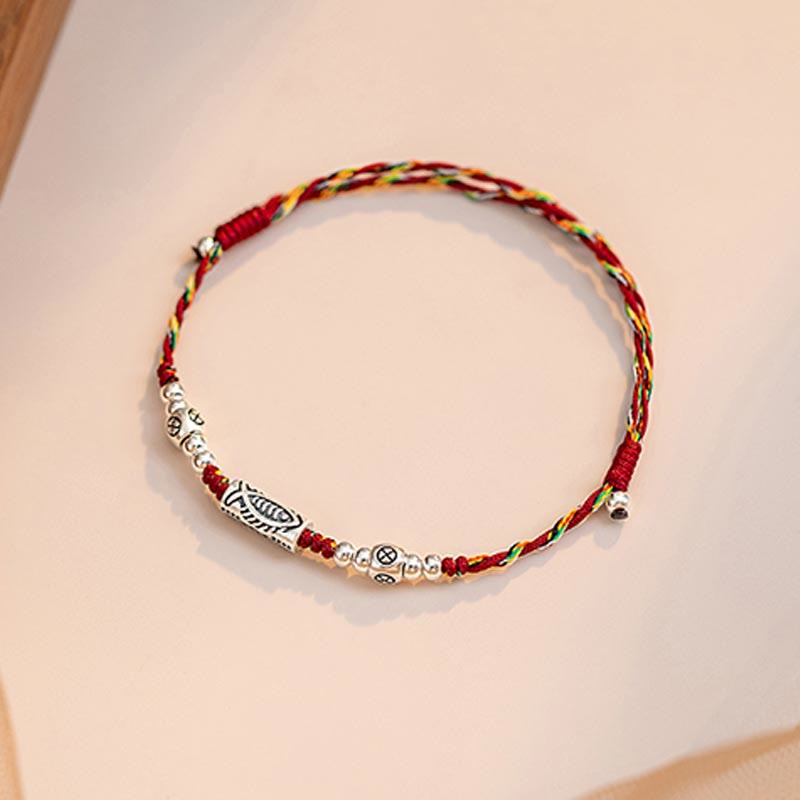 Buddha Stones 925 Sterling Silver Luck Koi Fish Braided