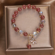 Buddha Stones Natural Strawberry Quartz Love Healing Butterfly Charm Bracelet Bracelet BS 5