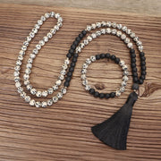 108 Mala Beads Zebra Jasper Frosted Stone Protection Tassel Bracelet (Extra 30% Off | USE CODE: FS30)