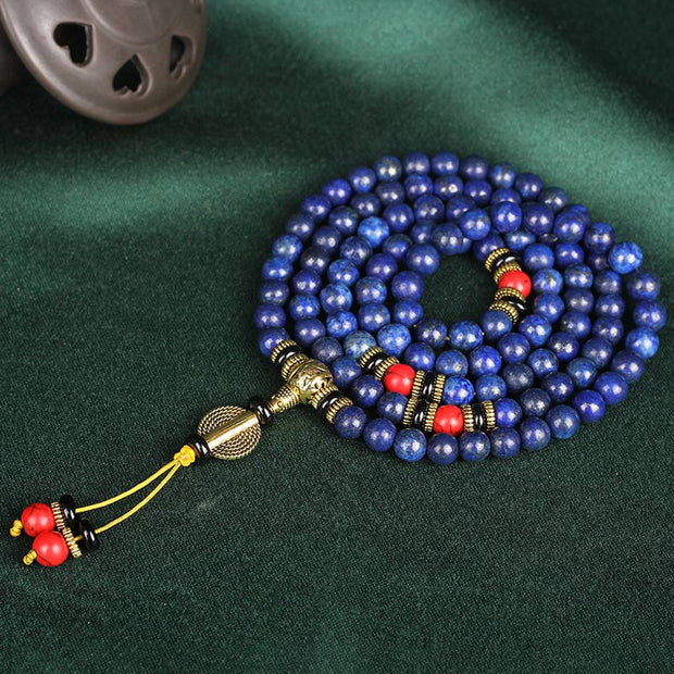 Buddha Stones Tibetan Mala Lapis Lazuli Positive Bracelet Mala Bracelet BS 7