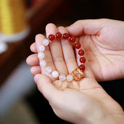 Buddha Stones Red Agate White Agate Strength Healing Bracelet Bracelet BS 2