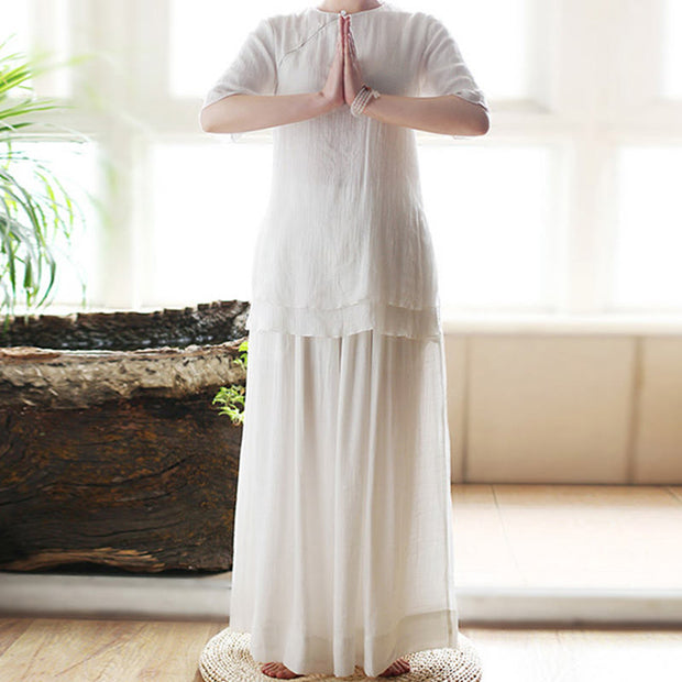 Buddha Stones Vintage Yoga Zen Prayer Spiritual Meditation Practice Plain Color Clothing Women's Set Clothes BS 2