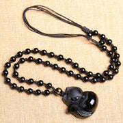 Buddha Stones Natural Black Obsidian Tiger Eye Ice Obsidian Fox Pendant Amulet Necklace Necklaces & Pendants BS 2
