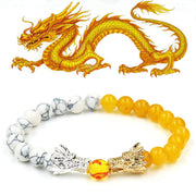 Buddha Stones White Turquoise Lava Rock Dragon Blessing Beaded Bracelet