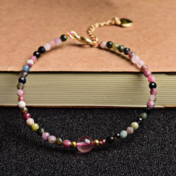 Buddha Stones Natural Colorful Tourmaline Strawberry Quartz Bead Positive Love Bracelet Bracelet BS 3