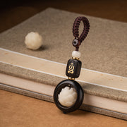 Buddha Stones Ebony Wood Bodhi Seed Boxwood Lotus Enlightenment Key Chain Decoration Key Chain BS 3