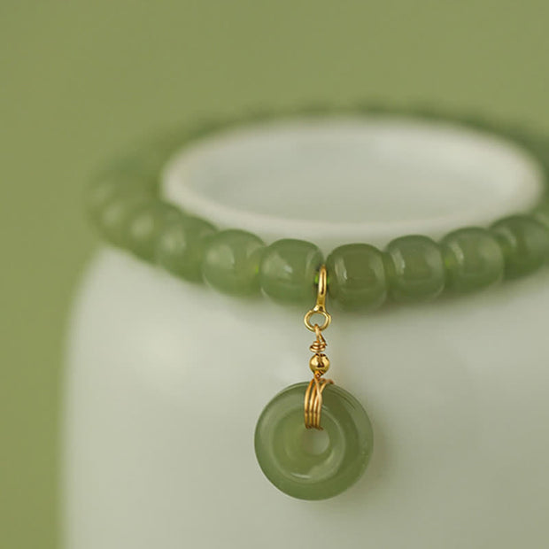 Buddha Stones Natural Hetian Jade Peace Buckle Prosperity Luck Bracelet Bracelet BS 9