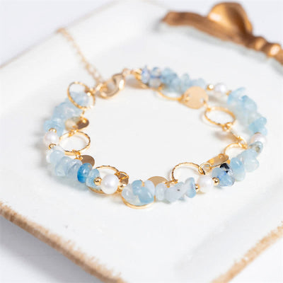 Buddha Stones Aquamarine Pearl Healing Stone Bracelet Bracelet BS Aquamarine (Peace ♥ Serenity)