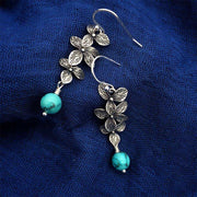 Buddha Stones 925 Sterling Silver Turquoise Lazurite Flower Leaf Serenity Protection Hook Drop Dangle Earrings Earrings BS 7