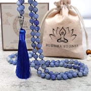 Buddha Stones 108 Mala Blue Aventurine Beads Yoga Meditation Prayer Beads Necklace Bracelet BS 5