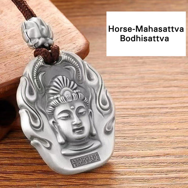 Buddha Stones Chinese Zodiac Natal Buddha Om Mani Padme Hum Lotus Compassion Necklace Pendant Necklaces & Pendants BS Horse-Mahasattva Bodhisattva