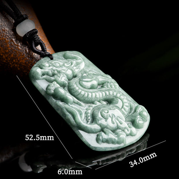 Buddha Stones Year of the Dragon Chinese Zodiac Dragon Jade Success Amulet Necklace Pendant Necklaces & Pendants BS 8