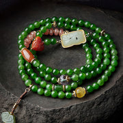 Buddha Stones 108 Mala Beads Cyan Jade Red Agate Laughing Buddha Luck Bracelet Mala Bracelet BS 1