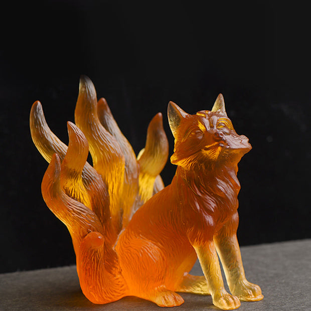 Buddha Stones Small Nine Tailed Fox Success Strength Home Figurine Decoration Decorations BS 15
