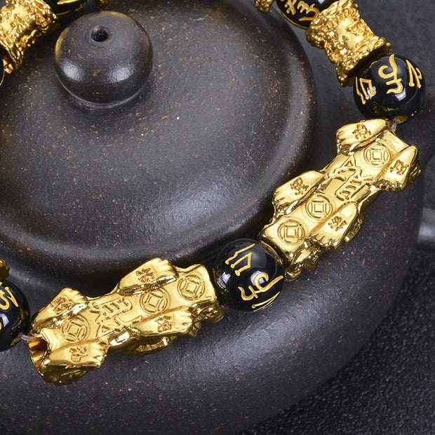 Buddha Stones Double Pixiu Obsidian Wealth Bracelet Bracelet BS 1