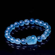 Buddha Stones Natural Aquamarine Pixiu Serenity Healing Bracelet