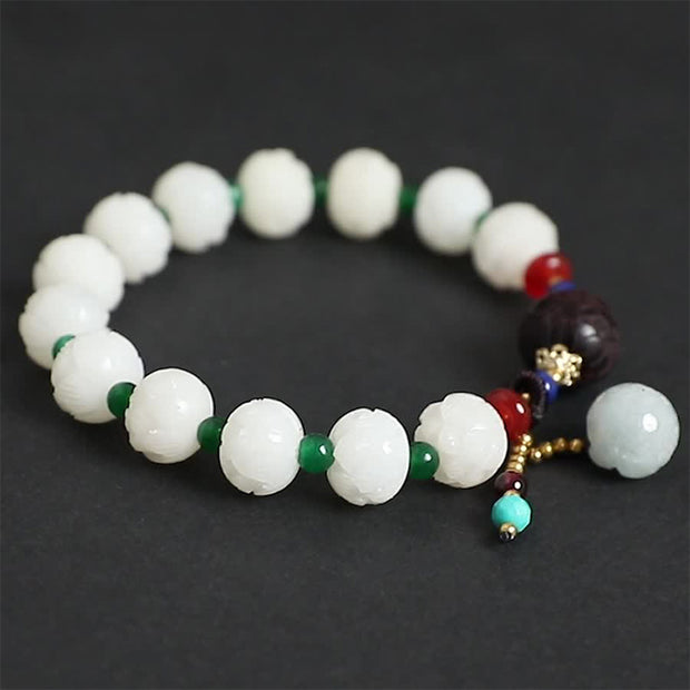 Buddha Stones Bodhi Seed Jade Lotus Charm Peace Bracelet Bracelet BS 2
