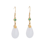 Buddha Stones FengShui White Jade Luck Drop Earrings Earrings BS 19