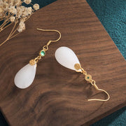 Buddha Stones FengShui White Jade Luck Drop Earrings Earrings BS 18