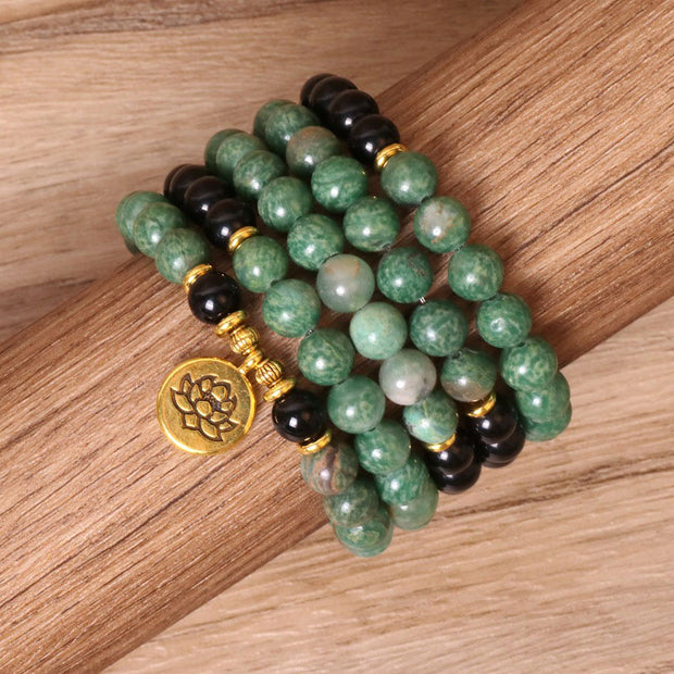 Buddha Stones 108 Beads Natural Agate Mala Healing Bracelet Mala Bracelet BS 4