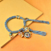 Buddha Stones Tibetan Zakiram Goddess of Wealth Thangka Luck Prayer Wheel Braid String Bracelet Bracelet BS 2