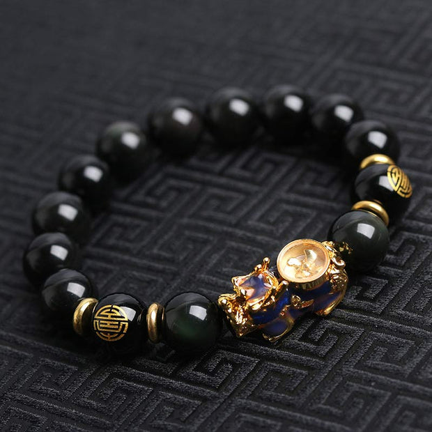 Buddha Stones Color-Changing Pixiu Obsidian Wealth Bracelet