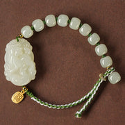 Buddha Stones 925 Sterling Silver Chinese Zodiac Hetian Jade Happiness Luck String Bracelet Bracelet BS Dog