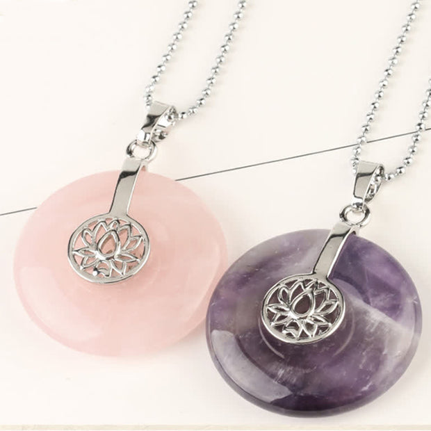 Buddha Stones Various Crystal Amethyst Pink Crystal Lotus Healing Necklace Pendant Necklaces & Pendants BS 1