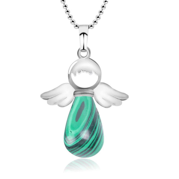 Buddha Stones Little Angel Wings Natural Crystal Luck Necklace Pendant Necklaces & Pendants BS Malachite