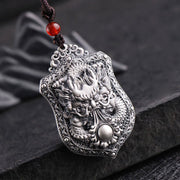 Buddha Stones 999 Sterling Silver Dragon Luck Success Amulet Necklace Pendant