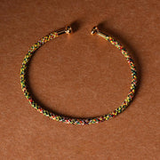 Buddha Stones Simple Design Handmade Luck Braid String Cuff Bracelet Bracelet BS Yellow Green