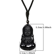 Buddha Stones Natural Black Obsidian Crystal Buddha Strength Protection Amulet Lucky Charm Pendant Necklace Necklaces & Pendants BS 5