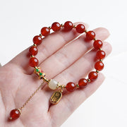 Buddha Stones Natural Red Agate Hetian Jade Fu Character Confidence Charm Bracelet Bracelet BS 7