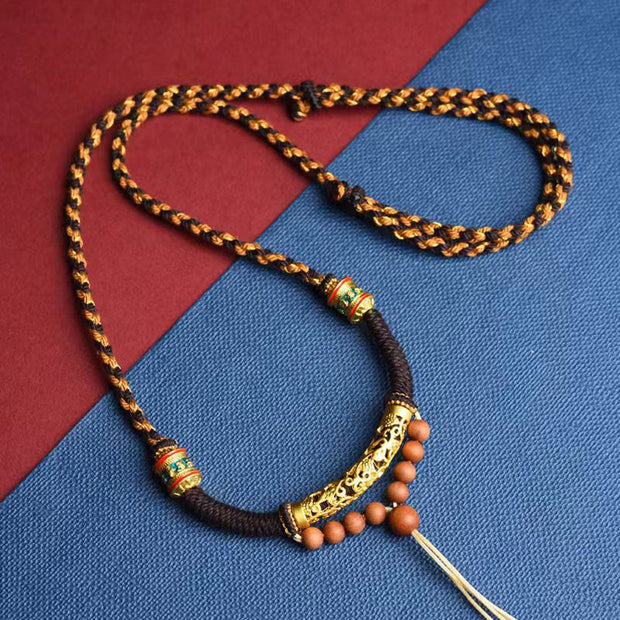 Buddha Stones Tibetan Handmade King Kong Knot Om Mani Padme Hum Prayer Wheel String Necklace Pendant Necklaces & Pendants BS Brown