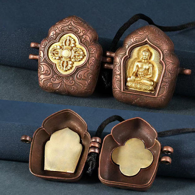 Buddha Stones Tibetan Gold Buddha Double Dorje Copper Serenity Ghau Prayer Box Necklace Pendant Necklaces & Pendants BS 3