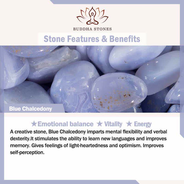 Buddha Stones Blue Chalcedony White Crystal Kindness Beads Charm Bracelet