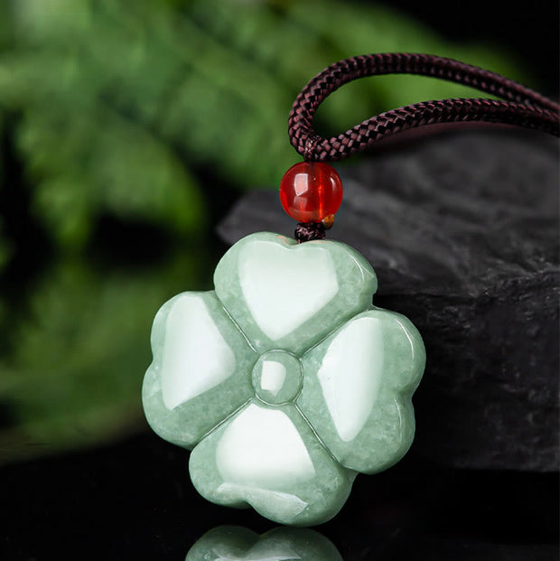 Buddha Stones Natural Lucky Four Leaf Clover Jade Prosperity Necklace Pendant Necklaces & Pendants BS 2