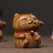 Buddha Stones Green Sandalwood Small Mini Cute Lucky Cat Peace Decorations Decorations BS 8