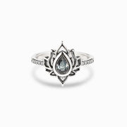 Buddhastoneshop 925 Sterling Silver Lotus Zircon Blessing Protection Ring
