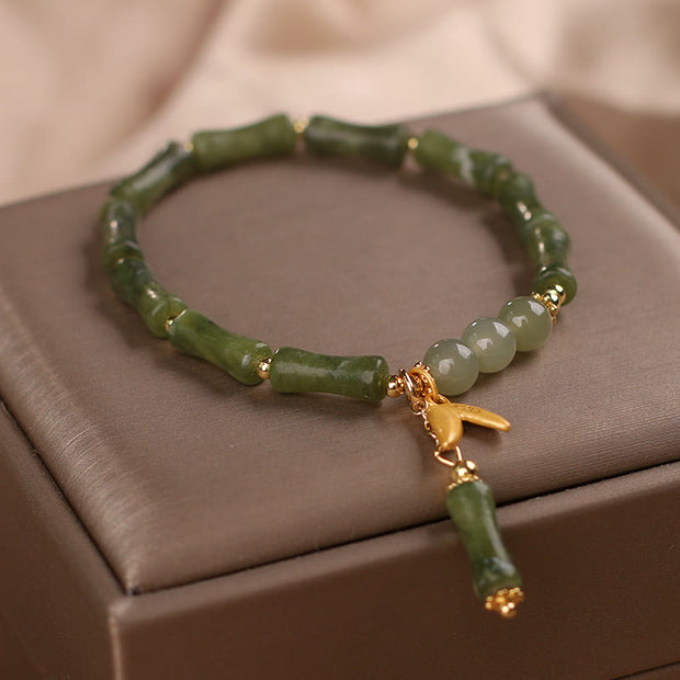 Buddha Stones Green Bamboo Jade Leaf Pattern Wealth Luck Bracelet Bracelet BS 2